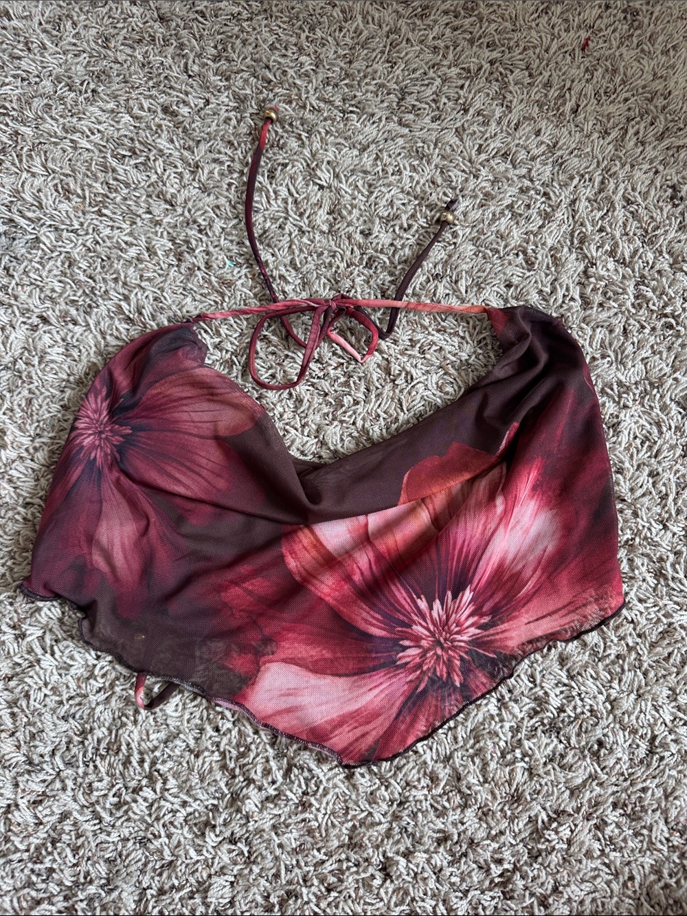 Windsor Floral Halter Scarf Top in Deep Red and Maroon